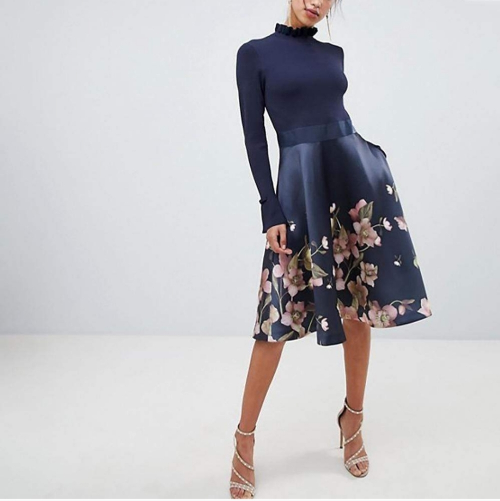🍒NWT🍒 TED BAKER NAVY FIT & FLARE DRESS - Picture 8 of 14